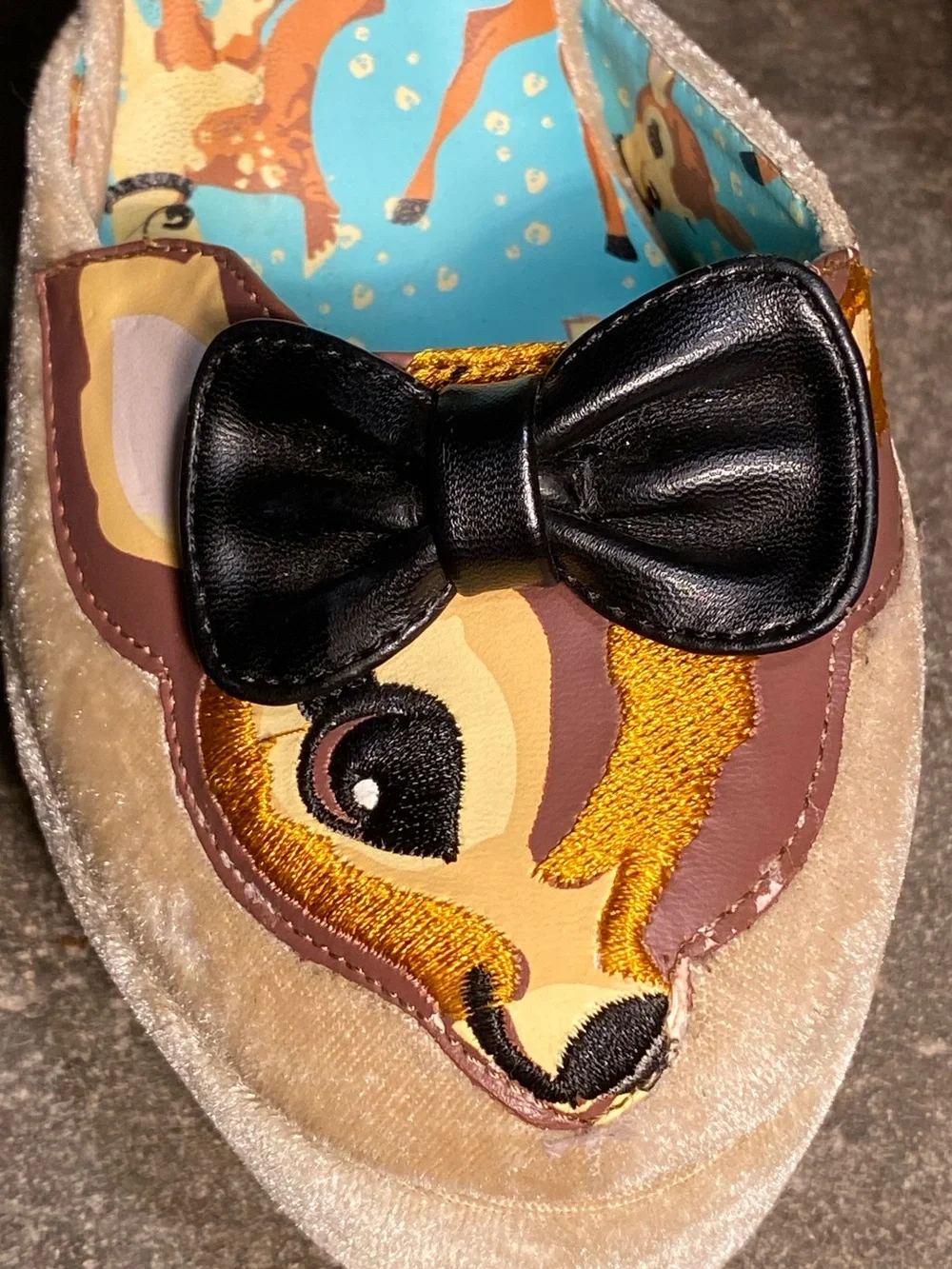 IRON FIST embroidered baby deer face,Doe with a bow,platform heels,fuzzy blush,7